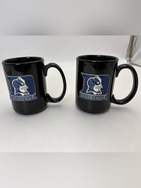 Pair of Duke Blue Devils Black Ceramic Coffee Mug - Raised Team Logo